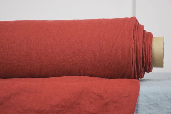 Pure 100% linen fabric Gloria Mahogany Red. Medium weight 200gsm (5.6oz/yd2). Washed, Softened, Pre-shrunk. By the Yard.