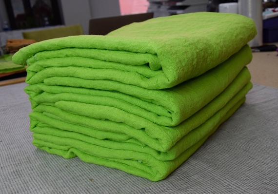 REMNANTS SALE!!! 100% linen fabric Julia Sharp Green 210gsm(6.20 oz/yd2). Pantone 13-0535 TPG bright, vibrant green color, yellow undertone.