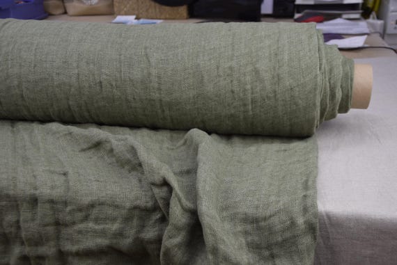 Pure linen fabric Vita Dusty Sage Green 220gsm (6.5oz/yd2). Double-sided Lightly Puffed Soft-touch Premium 100% Linen Material. By the Yard.