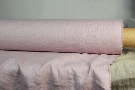 100% Linen Fabric Aura Dogwood Pink. Lightweight 125gsm/3.70oz-ya2. Densely Tightly Woven, Prewashed, Pre-shrunk, Softened. By the yard.