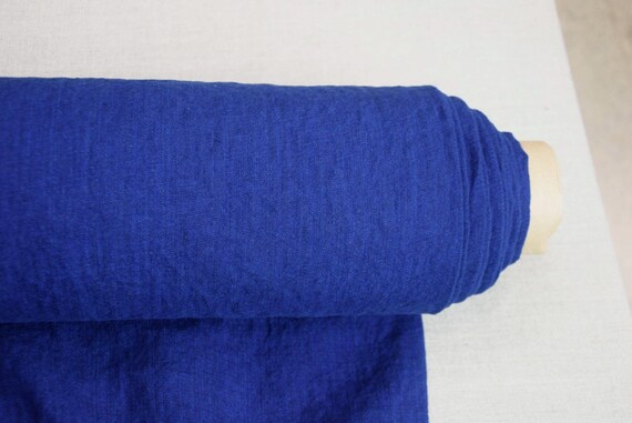 Pure 100% linen fabric Margarita Deep Sapphire Melange with Stripe 200gsm(5.90oz/yd2). Sapphire Blue. IN STOCK.