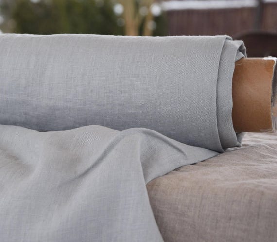 Linen Fabric "Gloria Sky Gray", 200gsm (5.9oz), Dense & Washed, Luxurious Soft Gray, Elegant Cool Pale Hue, Nice Drapey Feel, WHOLESALE.