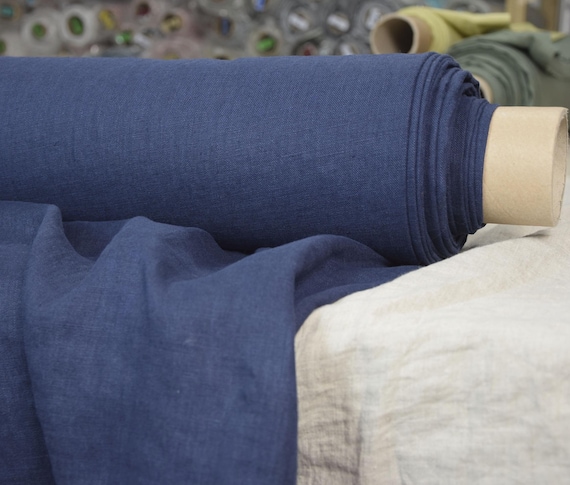 Linen Fabric - "Gloria Symphony  Blue", Dark Indigo 200gsm (6oz), 145cm (57") Wide, High Quality, Soft/Washed/Presrunk, IN STOCK!