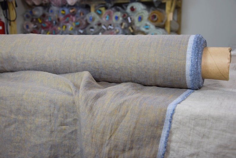 Washed-softened. copperblue colors Melange Pure 100/% linen fabric Margarita Blue Copper 190gsm