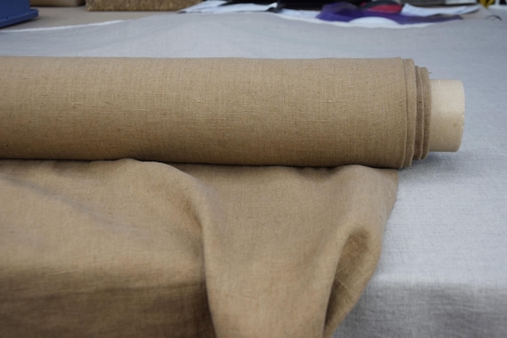100% Linen Fabric Luna Brown Sand. Heavyweight 290gsm/9oz. Very Light Creamy Beige-Ivory color. Premium Softened Linen By the Yard.
