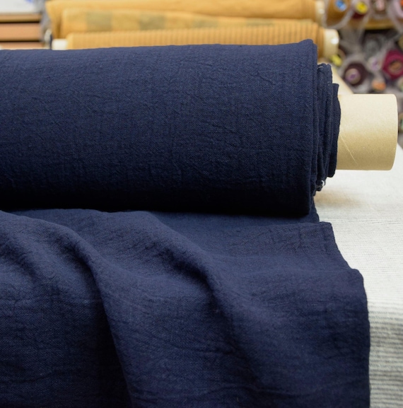 Linen fabric "Julia Deep Well" 210gsm (6.2oz/yd2). Very dark deep black-indigo. London Fasion Week Color. Pantone 19-3713. OUT OF STOCK.