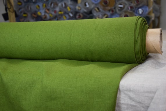 Linen Fabric "Gloria Peridot Green" Pure 100% Linen 200gsm-6oz/yd2. Green With Yellow Undertone. Prewashed, Soft, Preshrunk. WHOLESALE.