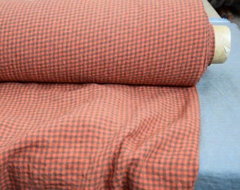 Fabric Linen "Aurora Orange & Green Gingham", 4mm Small Check, 160gsm/5oz, 100% Linen, Vibrant, Bright, Premium Quality, Soft, by the yard!