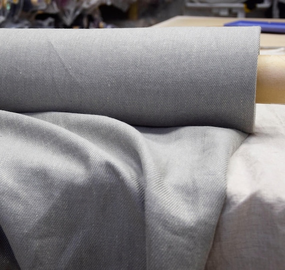 Linen Fabric - Blue-Gray Twill "Allegra", 320gsm (9.5oz), Softened, Premium Quality, Durable, 100% Pure, Heavyweight & Luxurious IN STOCK!
