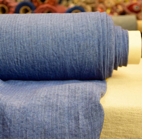 Linen Fabric "Margarita Blue Melange Stripe", Premium 100% Pure, 200gsm (6oz), Original OOAK Denim Style, Design from Linengraphy, IN STOCK!