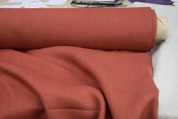 Pure Linen Fabric Gloria Burnt Siena. Red with Strong Brown Terracotta Tones, Soft Washed, Medium Weight 200gsm/6oz for Sewing By the Yard.