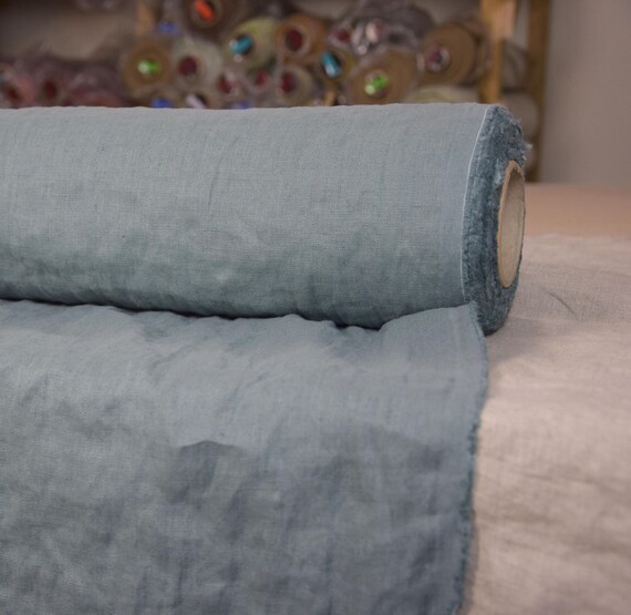 Pure 100% linen fabric Gloria Stormy Sea 200gsm (5.90 oz/yd2). Quite dark gray, bluish-greenish undertone. Washed-softened. WHOLESALE.