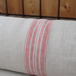 IN STOCK. 100% linen fabric Pera Natural Red Stripe 350gsm. French grain sack pattern. Pre-shrunk. Eco-friendly heavy and thick material. image 6