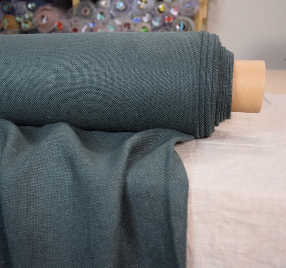 Heavyweight Soft Linen Canvas "Mira Smoke Pine", 370gsm, Pure 100%, Washed/Softened, Dark Green, OUT OF STOCK, Custom Dyeing Available.
