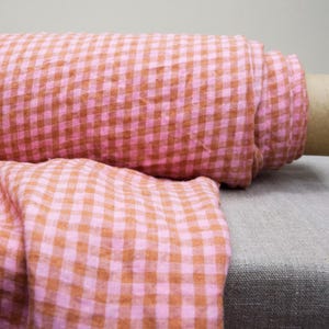 100% pure linen fabric "Aurora" Pink & Brown Gingham 6mm check Premium quality 160gsm/5oz Soft Pre-shrunk Crinkled. Will be in stock soon.