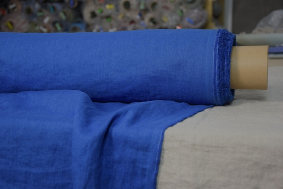 WHOLESALE. Pure 100% linen fabric Gloria Classic Blue 200gsm (5.90 oz/yd2). Medium weight, densely woven. Widht 145cm (57").