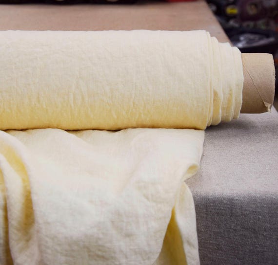 Linen Fabric "Aura Vanilla Custard", Lightweight 125gsm (3.7oz), Soft & Flowy, Premium Quality 100%, Yellow, Perfect for Summer! IN STOCK!