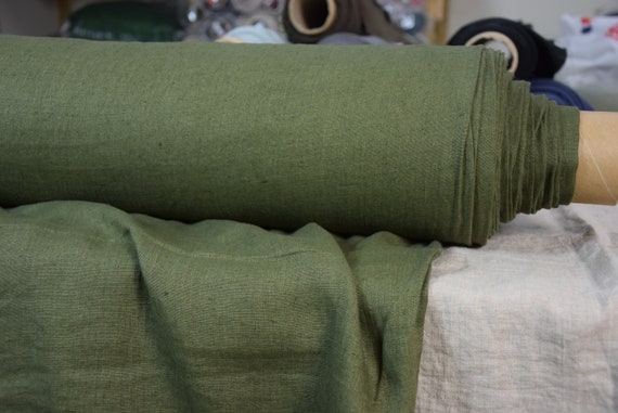 Temporarily OUT OF STOCK. Pure 100% linen fabric Gloria Aged Khaki Green 200gsm (5.80oz/yd2). Linen fabric for clothes, other textile.