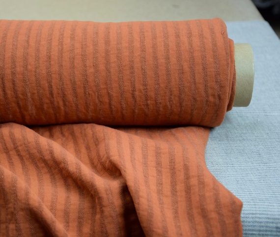 Linen/cotton 48/52% fabric Barbara Rooibos Tea Striped 120gr/m2 (3.4oz/yd2). Reddish-brown color. Soft, pre-shrunk, organic. Ready to ship!