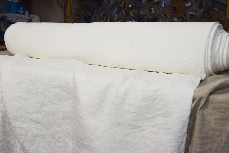 IN STOCK. Pure 100% linen fabric Gloria Off-White 200gsm6oz/yd2. Medium weight, densely woven, washed, softened. image 3