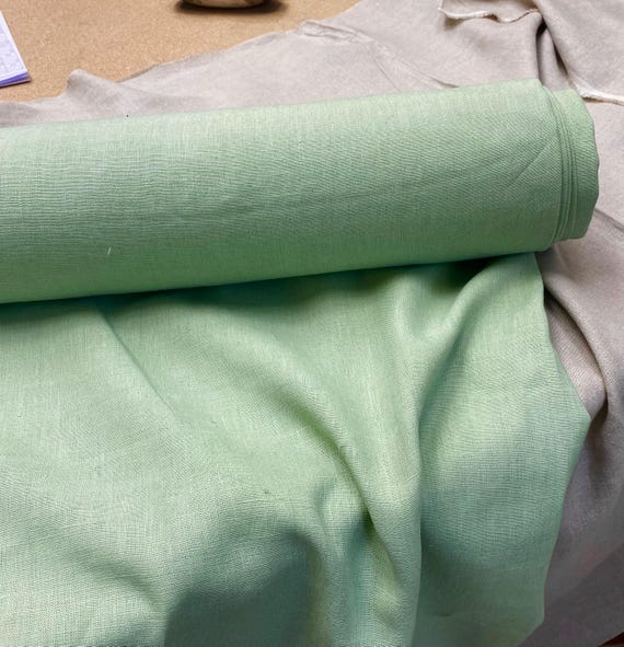Pure Linen Nata Fabric Soft Sage Green – 250gsm (7.4oz). Softened Won't shrink. Medium-Heavy Linen Material Muted pastel green. By the Yard.