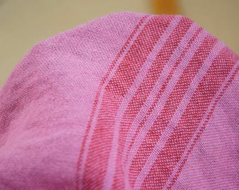 100% Pure Linen Fabric – Pera Collection – Pink & Red French Grain Sack Stripe, By the Yard or Meter, 350gsm, Heavyweight Upholstery Linen