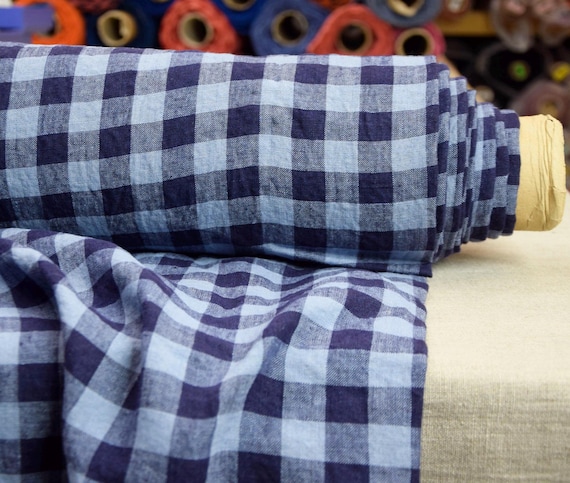 Pure linen fabric Stella Dark Blue /Light Blue Gingham 190gr/m2 (5.7oz/yd2). Very Peri 17-3938 Pantone. 2cm checks. 100% linen. IN STOCK.