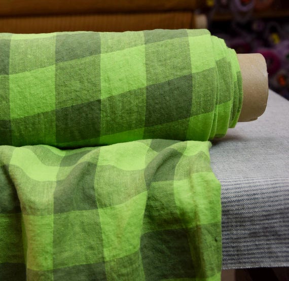 Linen Fabric - "Margarita Chessboard Check", Sharp Green, 200gsm (5.9oz), 4.5cm Checks, Pantone 13-0535, Premium Quality, IN STOCK!