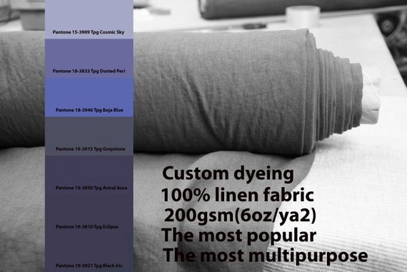 CUSTOM DYEING 100% linen fabric 200gsm (6oz/yd2). Gloria - the most popular versatile linen fabric. Pantone blue, purple pallette No 7.