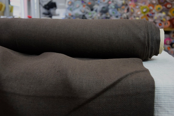 Temporarily OUT OF STOCK. Pure 100% linen fabric Carolina Dark Brown 280gsm. Twill weave. Softened-washed.