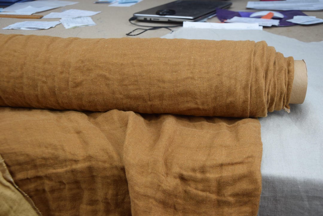 Pure Linen Fabric Vita Camel Brown 220gsm (6.5oz/yd2). Double-sided ...