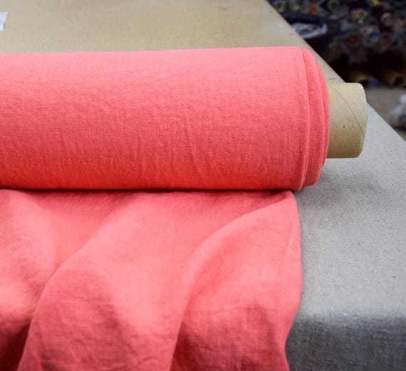 Premium Quality 100% Linen Fabric "Nata Persimmon", 250gsm (7.3oz), Pantone 16-1544. Orange-pink, Soft, Densely Woven Washed, Ready to Ship!
