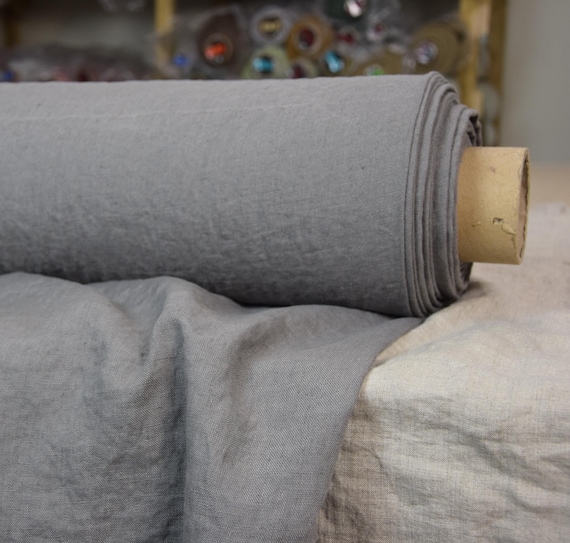 100% linen fabric "Gloria Plum Kitten" 190gsm. Gray/grey color with violetish-purplish undertone. Densely woven.  Pure linen. IN STOCK.