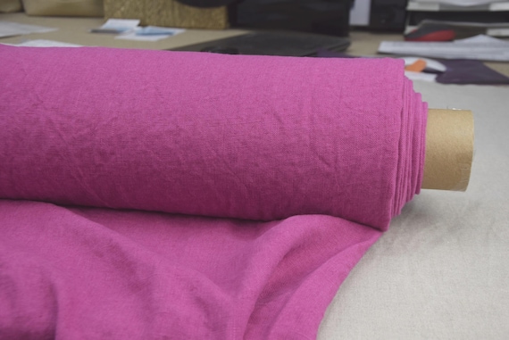 Pure Linen Fabric Nata Bright Cyclamen 250gsm/7.3oz, Soft, Washed, For Sewing Clothes & Home Accessories, Durable High Quality. By the Yard.