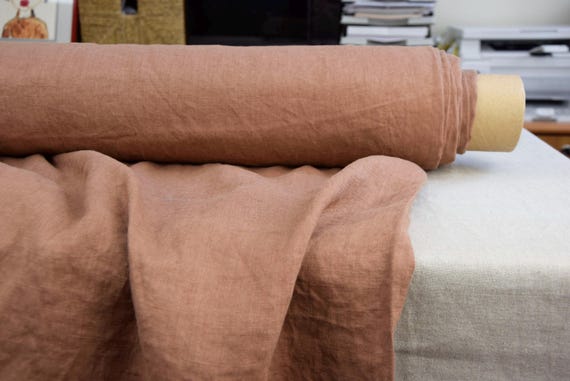 Pure Linen Fabric "Aura Cocoa Brown" Lightweight 125gsm (3.7oz/yd2). Warm Earthy Brown. Stonewashed, Preshrunk, Drapy, Airy, Soft. IN STOCK!