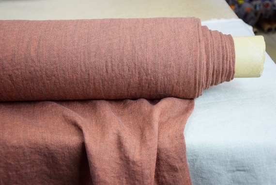 Linen fabric "Paloma Muted Burnt Siena Herringbone" 220gsm. Orange-brown rust. Pure linen, 100% linen. Temporarily OUT OF STOCK. Sample.