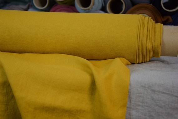 Pure 100% linen fabric "Astra Golden Yellow" 170gsm. Middle weight, densely woven, washed-softened. OUT OF STOCK.