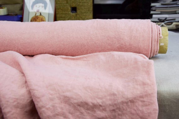 Linen Fabric "Gloria Strawberry Ice Cream Pink" 200gsm (6oz/yd2). Pure 100% Linen. Pre-Shrunk, Stonewashed, Naturally Creased, IN STOCK!