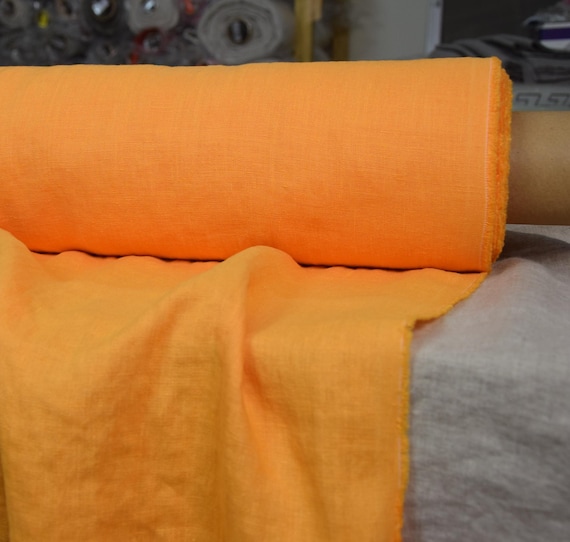 Linen Fabric  "Gloria Juicy Orange", Vibrant Bright Orange-Yellow, 100% Pure, 200gsm (5.9oz), Premium Quality, Wholesale Price IN BULK!