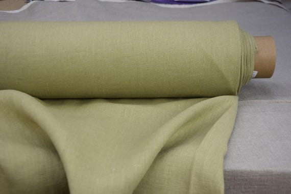 Pure Linen Fabric Nata Light Pistachio 250gsm/7.3oz, Light Pastel Green. Soft, Washed. For Sewing Clothes & Home Accessories. By the Yard.