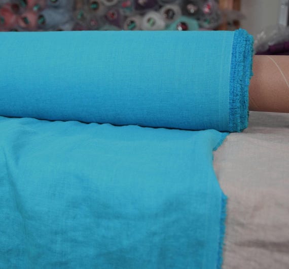 Bright Turquoise Fabric Linen - "Gloria Glamorous Cyan", Green-Blue, Pre-Shrunk, 200gsm (5.9oz), 100% Pure Linen, WHOLESALE.
