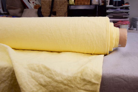 100% Linen Fabric "Aurora Pale Banana" Subtle Yellow, Vanilla Yellowish, 160gsm (5oz/yd2), Stonewashed, Full Pre-Shrunk. Premium. IN STOCK!