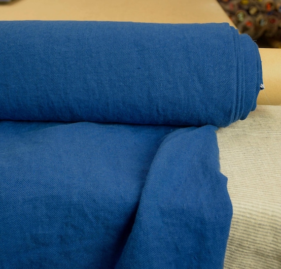 Linen Fabric - "Imra Cobalt Blue Twill", 230gsm (6.8oz), 100% Pure, Soft, Pre-shrunk, Pantone 19-4037 Bright Cobalt, Ready to Ship!