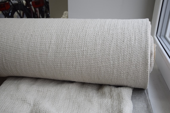 Heavy thick 100% linen fabric "Rona Natural" 360gsm (10.6oz/yd2). Waffle. Diamond Pattern. Eco-friendly. Heavyweight. Undyed flax. IN STOCK.