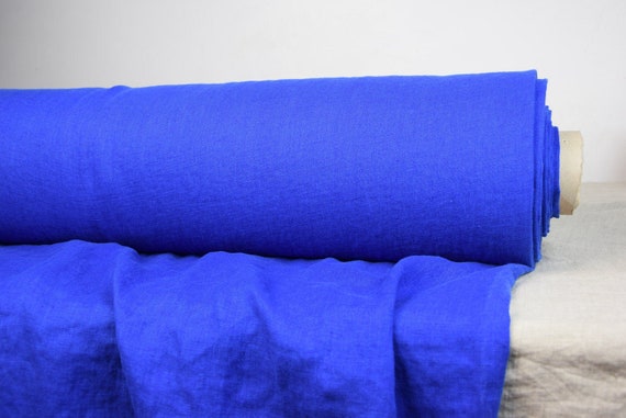Temporarily OUT OF STOCK. Pure 100% linen fabric Gloria Royal Blue 190gsm (5.60 oz/yd2).  Washed, softened. Widht 145cm (57").