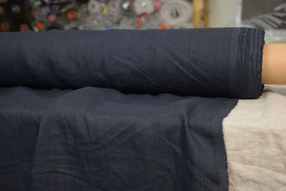 Temporarily OUT OF STOCK. Pure 100% linen fabric Gloria Faded Charcoal 190gsm (5.60 oz/yd2). Very dark gray. Washed-softened.