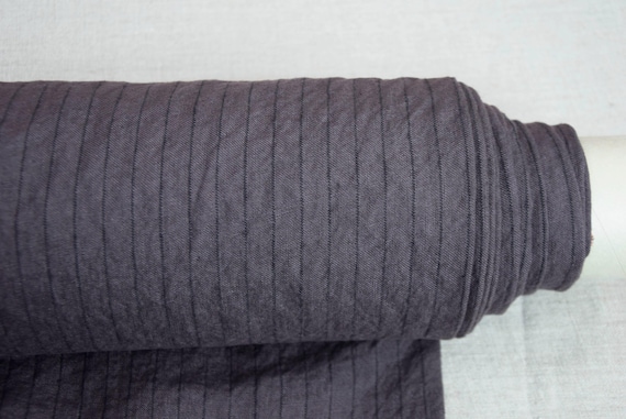 Pure linen fabric Gloria Pinstripe 200gsm (6oz/yd2). Pantone 19-0913 Hot Fudge. Deep rich brown color with reddish hue. IN STOCK.