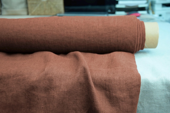 Linen Fabric "Gloria Mahogany". Medium Weight 200gsm. Pure 100% Linen. Reddish-Brown. Premium Quality, Soft, Creased, Preshrunk, IN STOCK!