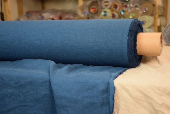 Linen Fabric "Gloria Teal Blue" Pure 100% Linen, 200gsm (6oz/yd2). Stylish Material in Bolts. Plain Tight Weave. Blue-Green. WHOLESALE.
