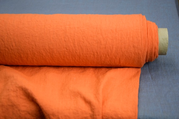 IN STOCK Pure 100% linen fabric Gloria Bright Orange 200gr/m2 (6oz/yd2). Vivid saturated refreshing orange.